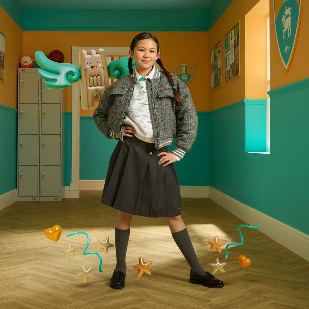 girl with school shoes and school uniform collection tile