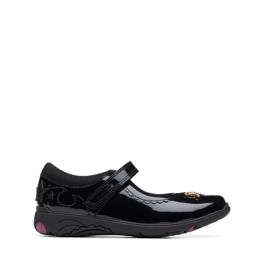 Clarks Relda Sea K. Black Patent School Shoes