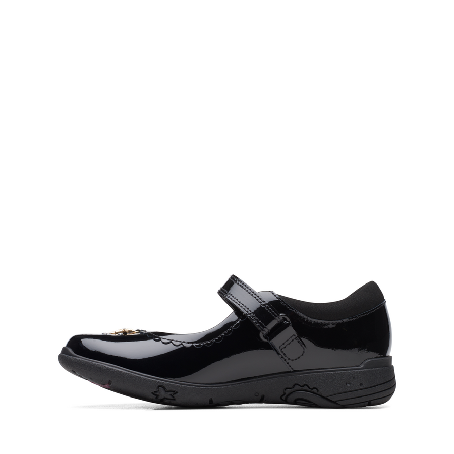 Clarks black patent school shoes hot sale