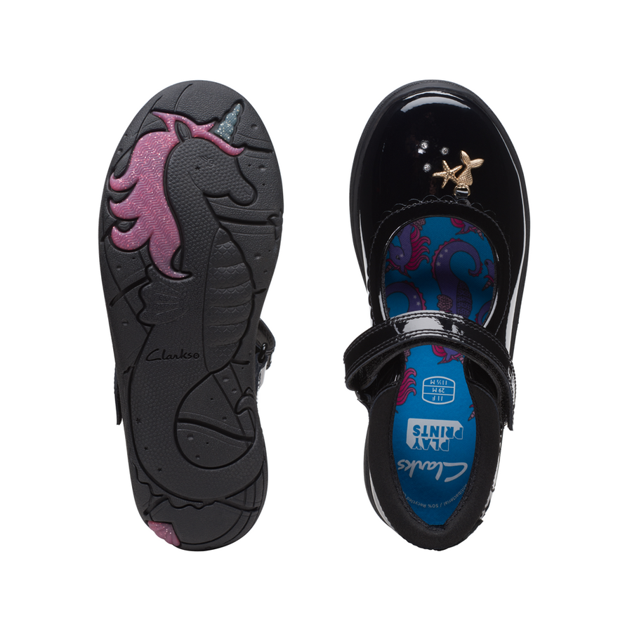 Clarks Relda Sea K. Black Patent School Shoes