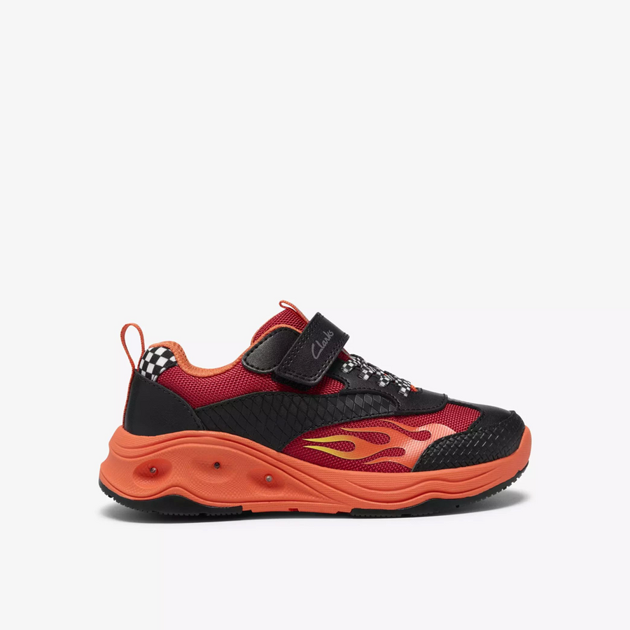 Clarks Gleam Go K Black/Red Trainers
