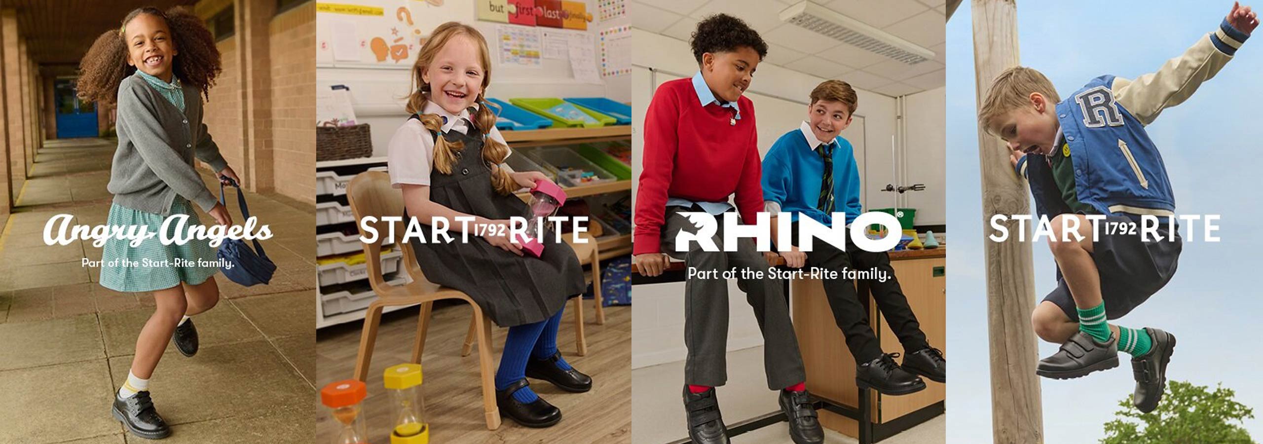 Collage of children in various settings with different brands displayed.