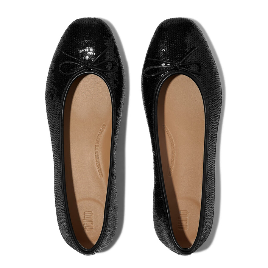 FitFlop - Delicato Bow Sequin Ballet Flats - Black - Shoes