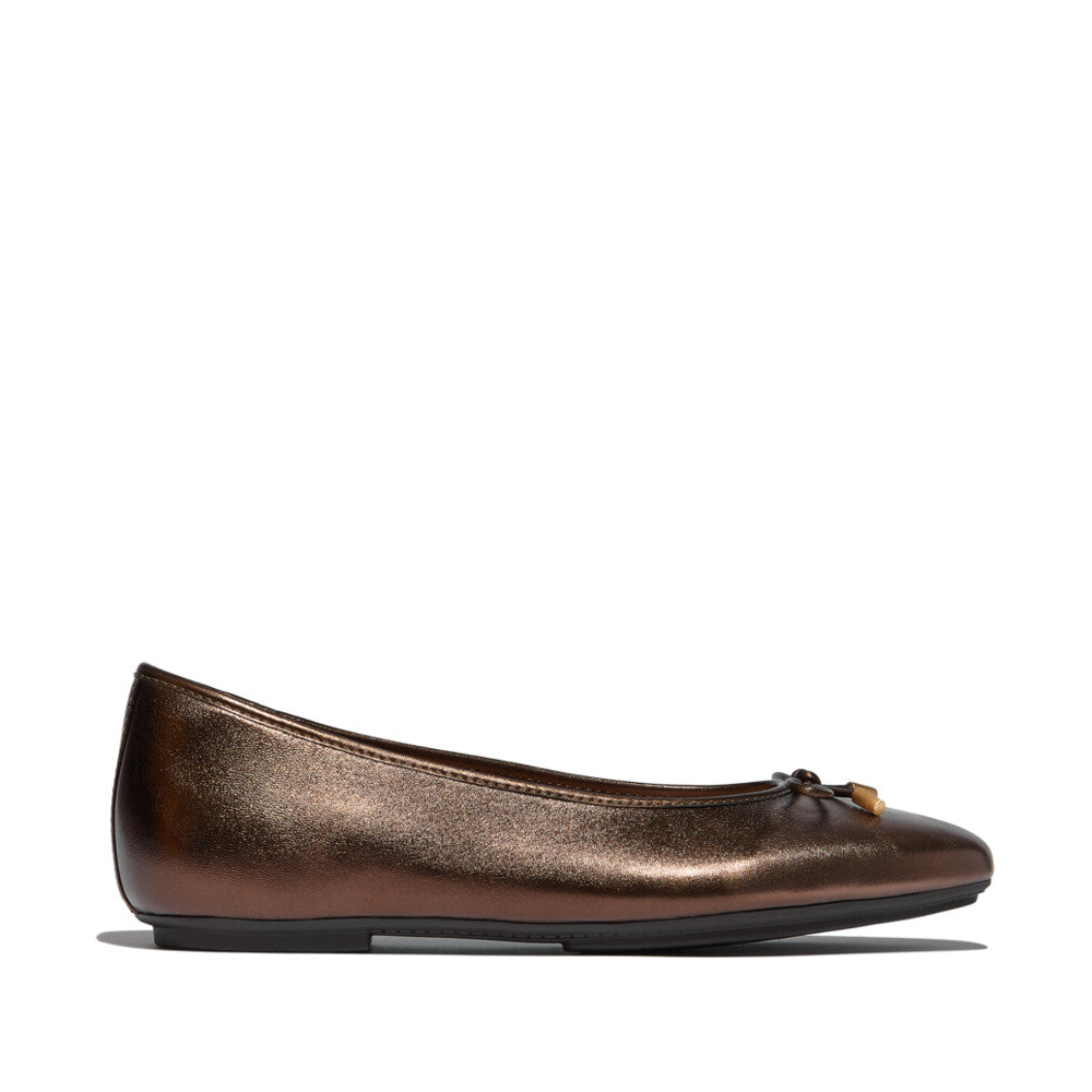FitFlop - Delicato Bow Soft Ballet Flats - Metallic Chocolate Brown - Shoes
