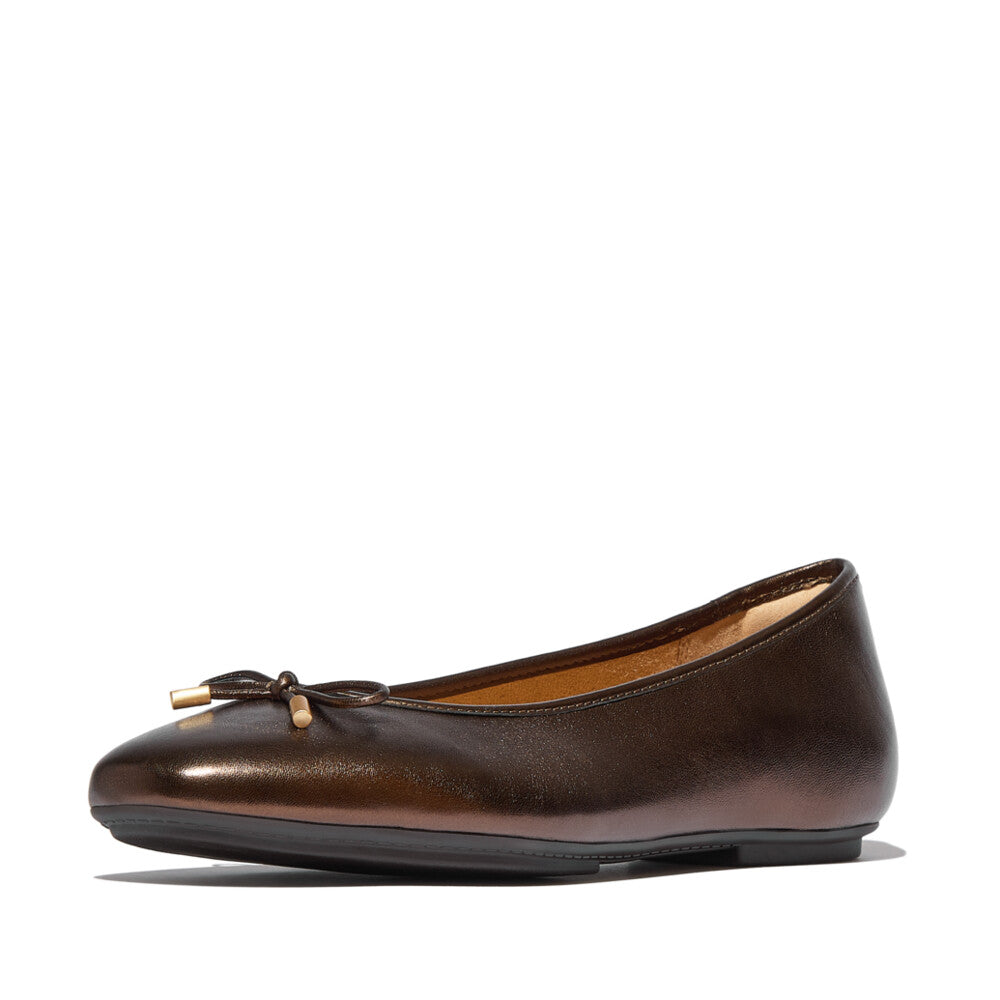 FitFlop - Delicato Bow Soft Ballet Flats - Metallic Chocolate Brown - Shoes