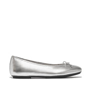 FitFlop - Delicato Bow Soft Metallic Leather Ballet Flats - Silver - Shoes