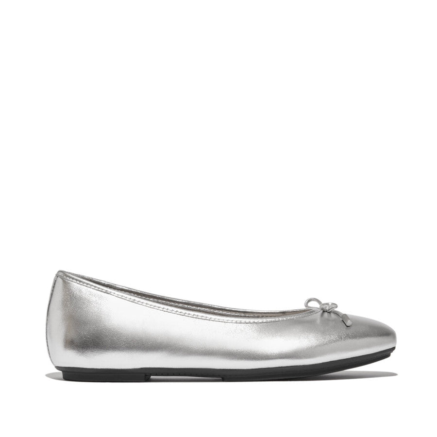FitFlop - Delicato Bow Soft Metallic Leather Ballet Flats - Silver - Shoes