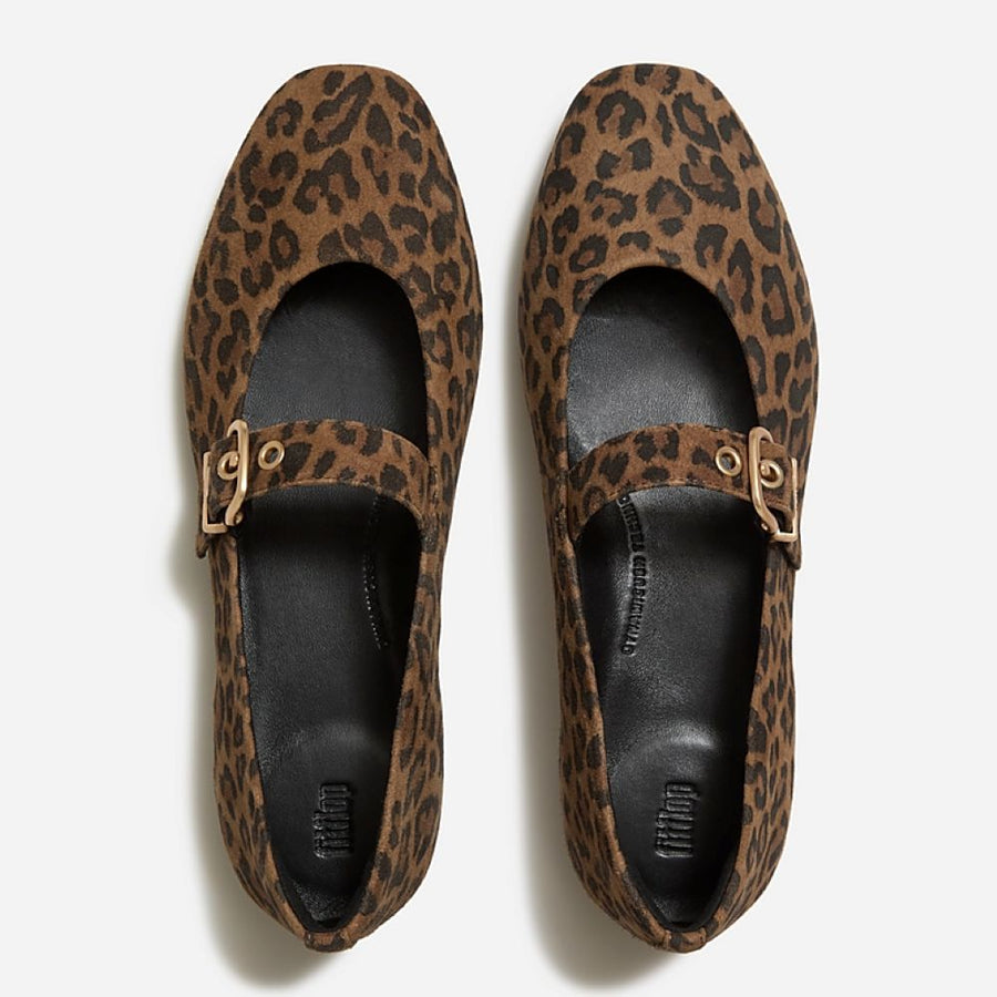 FitFlop Delicato Tan/Black Suede Leopard Mary Janes