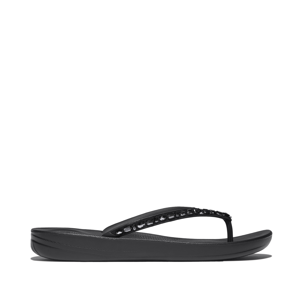 FitFlop - iQushion Multi-Crystal Flip-Flops - All Black - Sandals