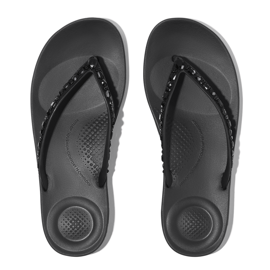 FitFlop - iQushion Multi-Crystal Flip-Flops - All Black - Sandals