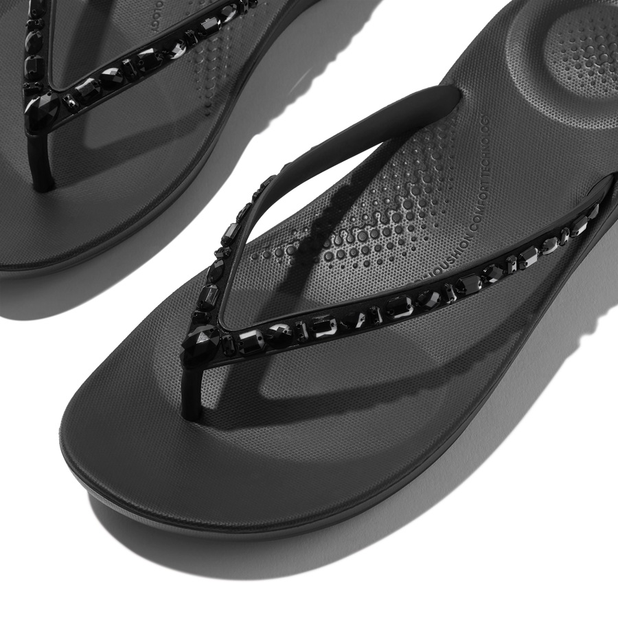 FitFlop - iQushion Multi-Crystal Flip-Flops - All Black - Sandals