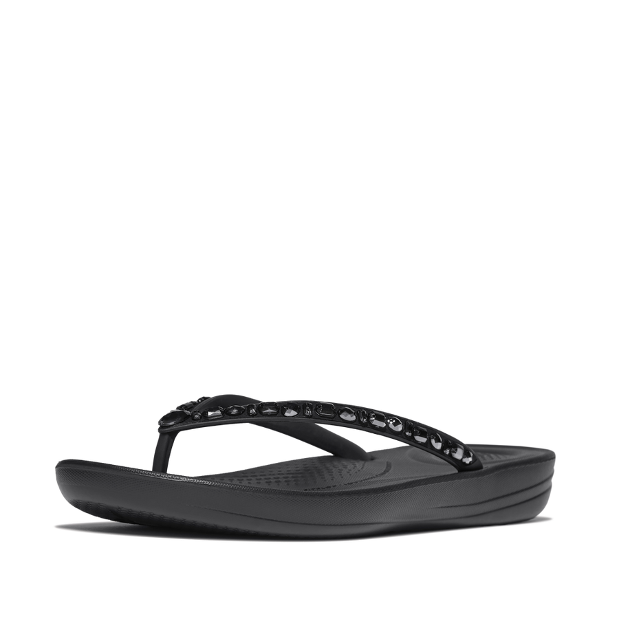 FitFlop - iQushion Multi-Crystal Flip-Flops - All Black - Sandals