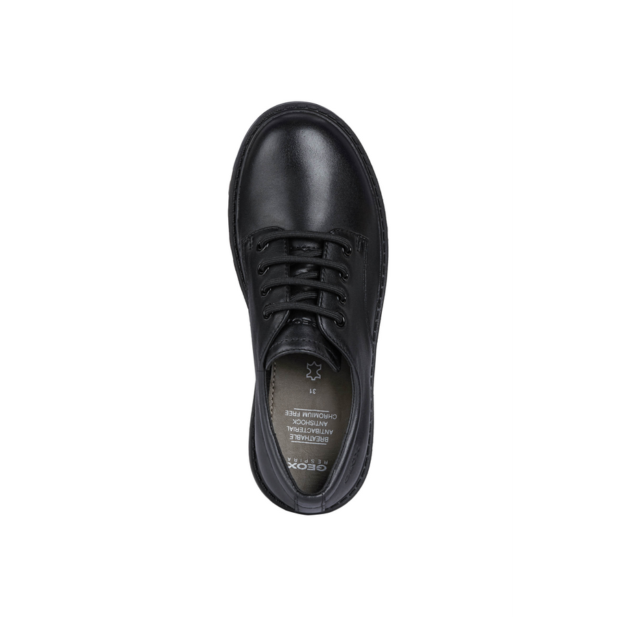 Geox - J Casey Girl (Lace) - Black Leather - School Shoes