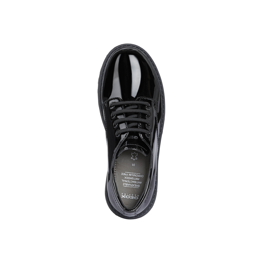 Geox - J Casey Girl (Lace) - Black Patent - School Shoes