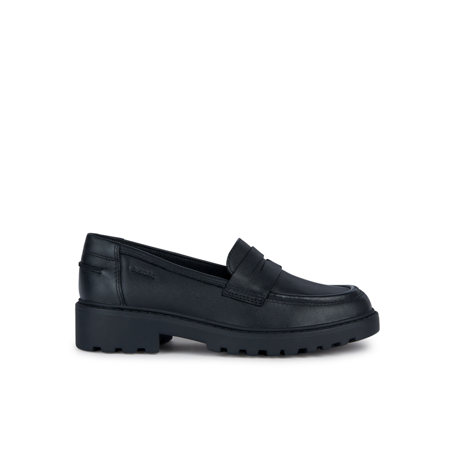 Geox - J Casey Girl (Slip On) - Black Leather - School Shoes