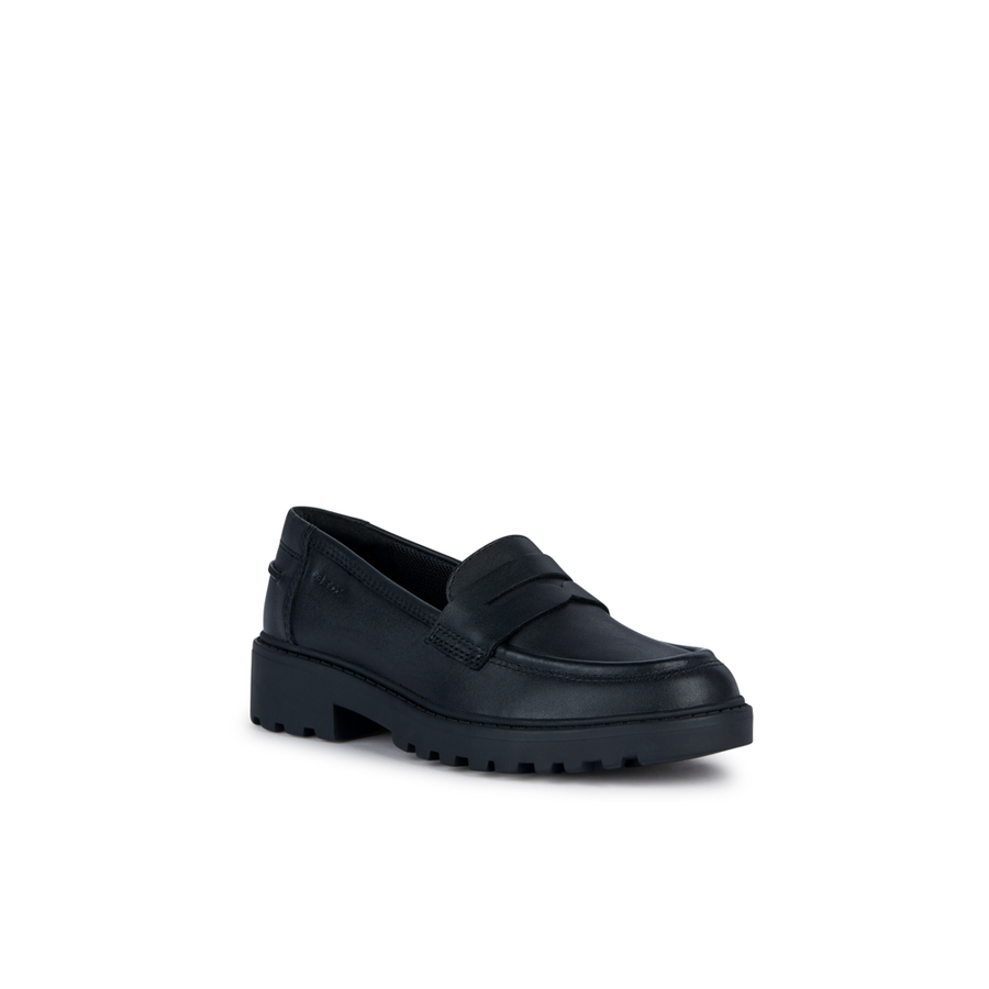 Geox - J Casey Girl (Slip On) - Black Leather - School Shoes