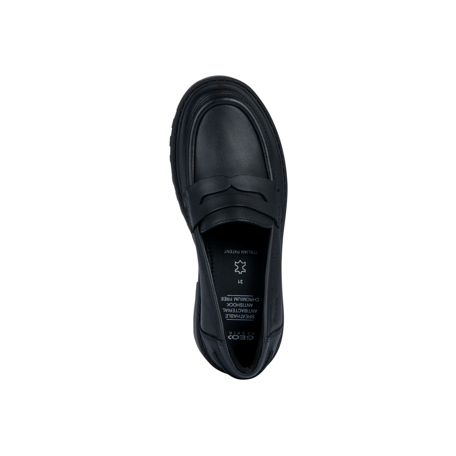 Geox - J Casey Girl (Slip On) - Black Leather - School Shoes