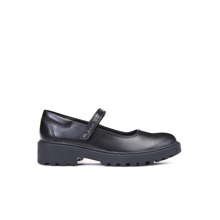 Geox - J Casey Girl (Ballerina) - Black Leather - School Shoes