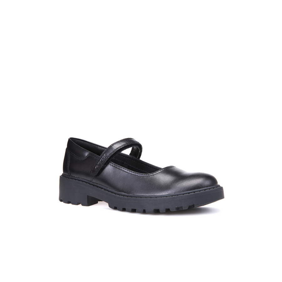 Geox - J Casey Girl (Ballerina) - Black Leather - School Shoes