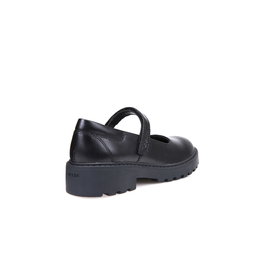 Geox - J Casey Girl (Ballerina) - Black Leather - School Shoes