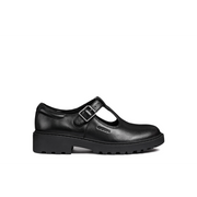 Geox - J Casey Girl (T-Bar) - Black Leather - School Shoes