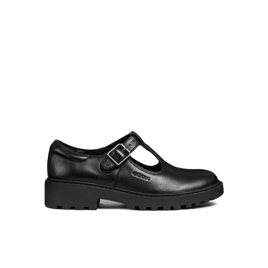 Geox - J Casey Girl (T-Bar) - Black Leather - School Shoes