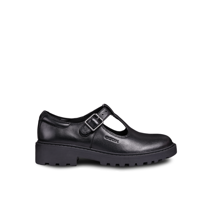 Geox - J Casey Girl (T-Bar) - Black Leather - School Shoes