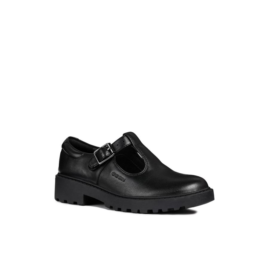 Geox - J Casey Girl (T-Bar) - Black Leather - School Shoes