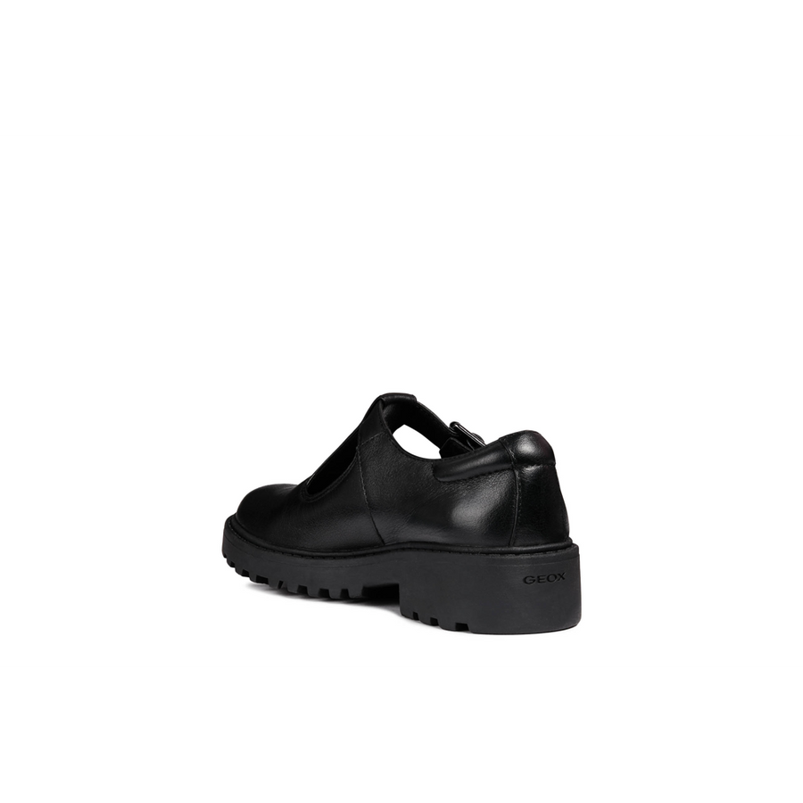 Geox - J Casey Girl (T-Bar) - Black Leather - School Shoes