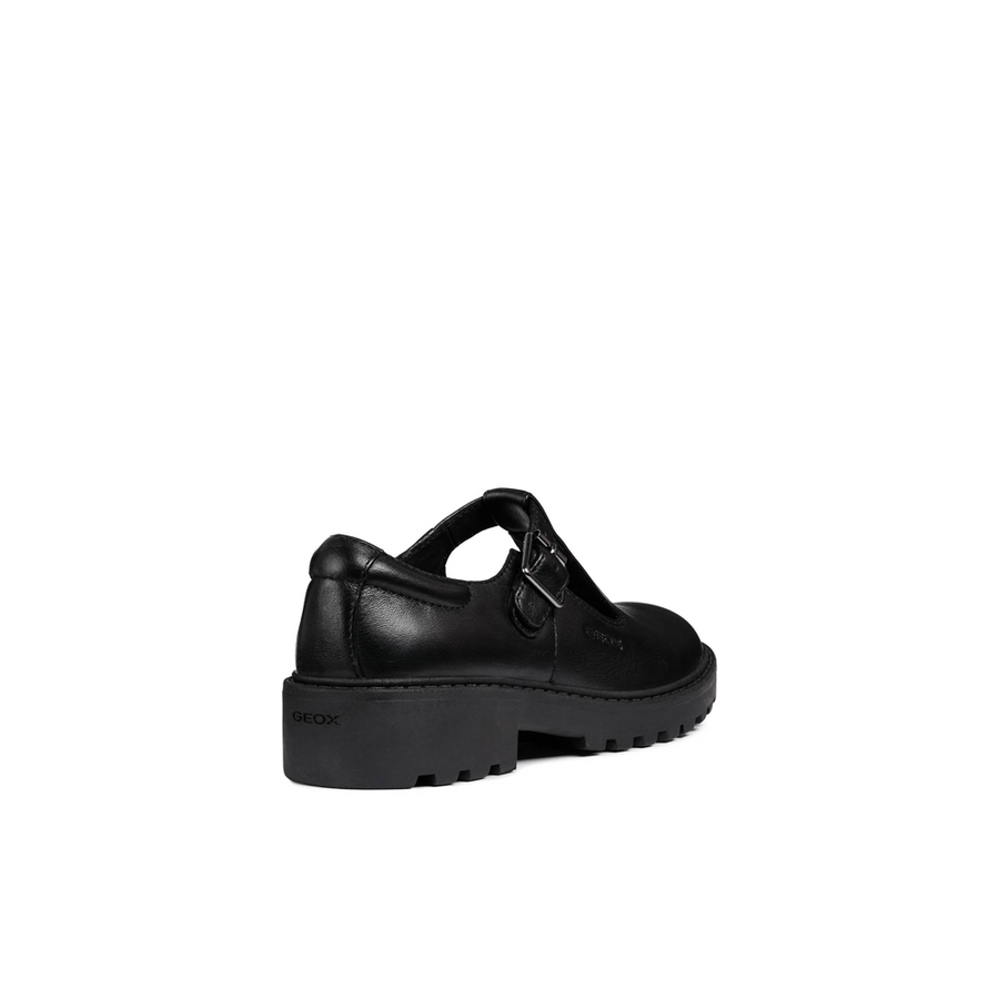 Geox - J Casey Girl (T-Bar) - Black Leather - School Shoes