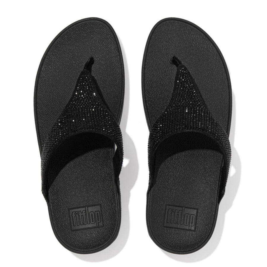 FitFlop - Lulu Crystal Embellished Toe-Post Sandals - All Black - Sandals