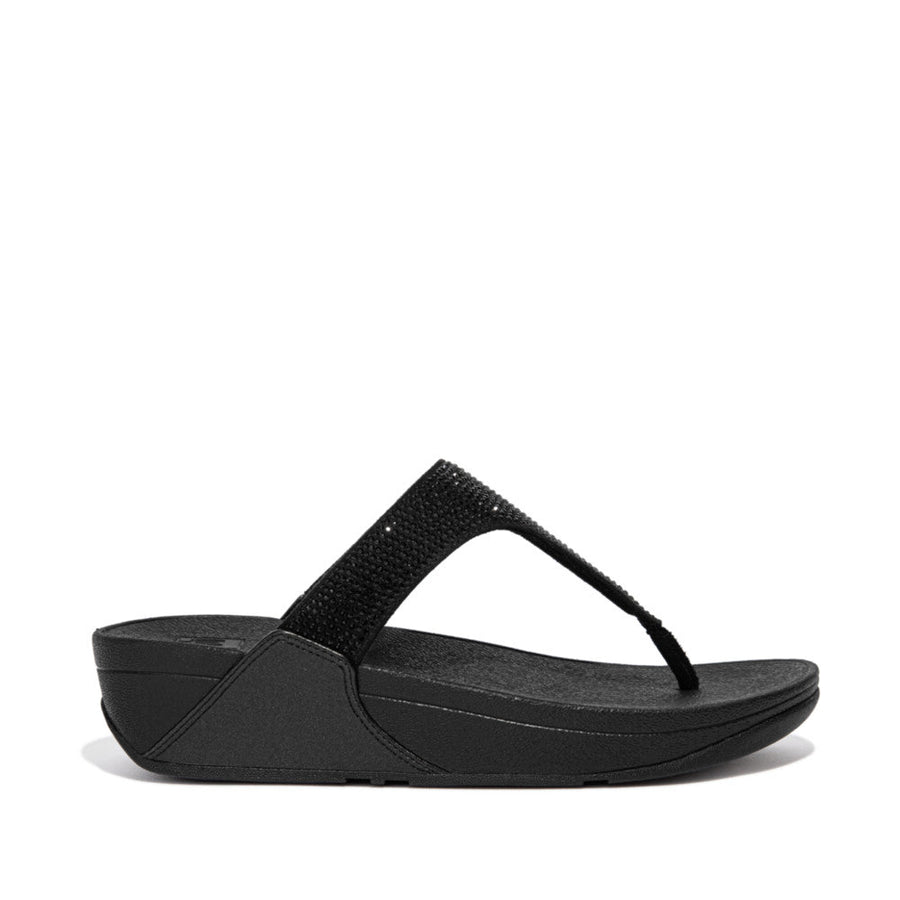 FitFlop - Lulu Crystal Embellished Toe-Post Sandals - All Black - Sandals