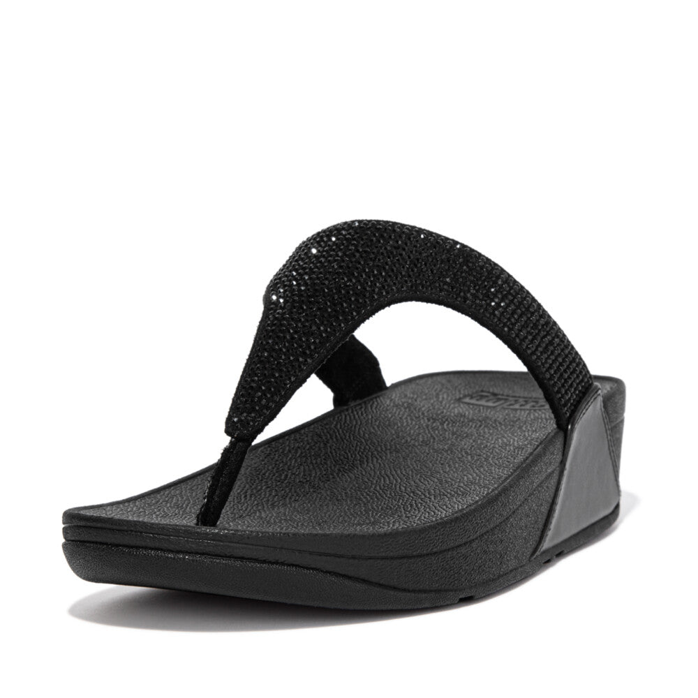 FitFlop - Lulu Crystal Embellished Toe-Post Sandals - All Black - Sandals