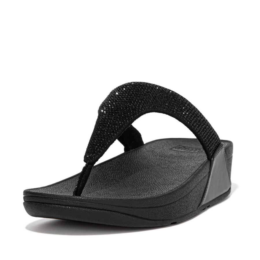 FitFlop - Lulu Crystal Embellished Toe-Post Sandals - All Black - Sandals