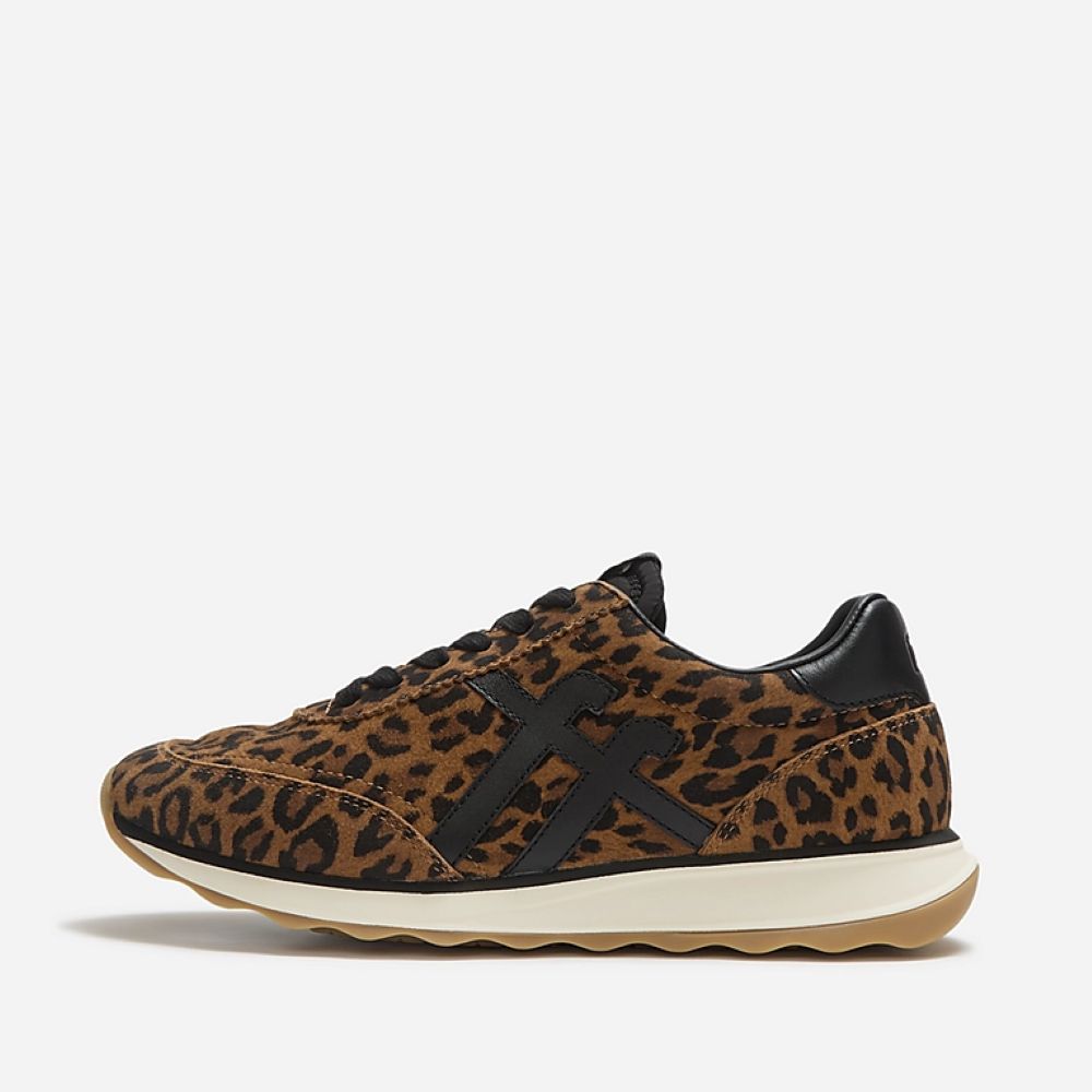 FitFlop RetroQ FF Tan/Black Suede Leopard Trainers