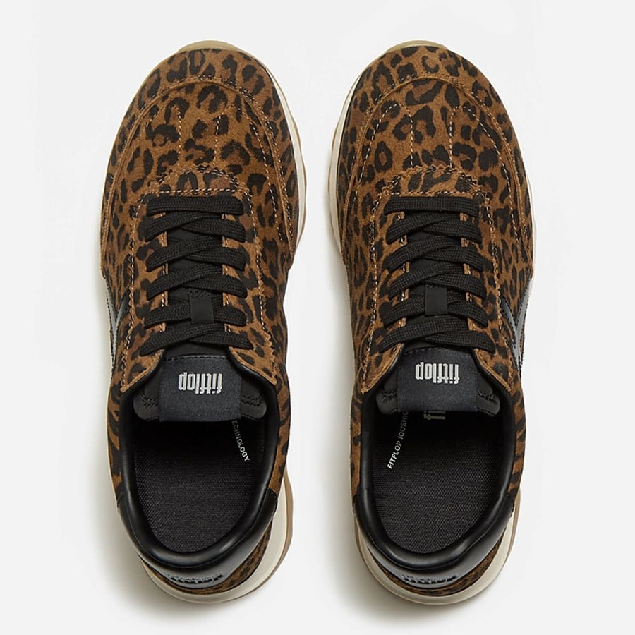FitFlop RetroQ FF Tan/Black Suede Leopard Trainers
