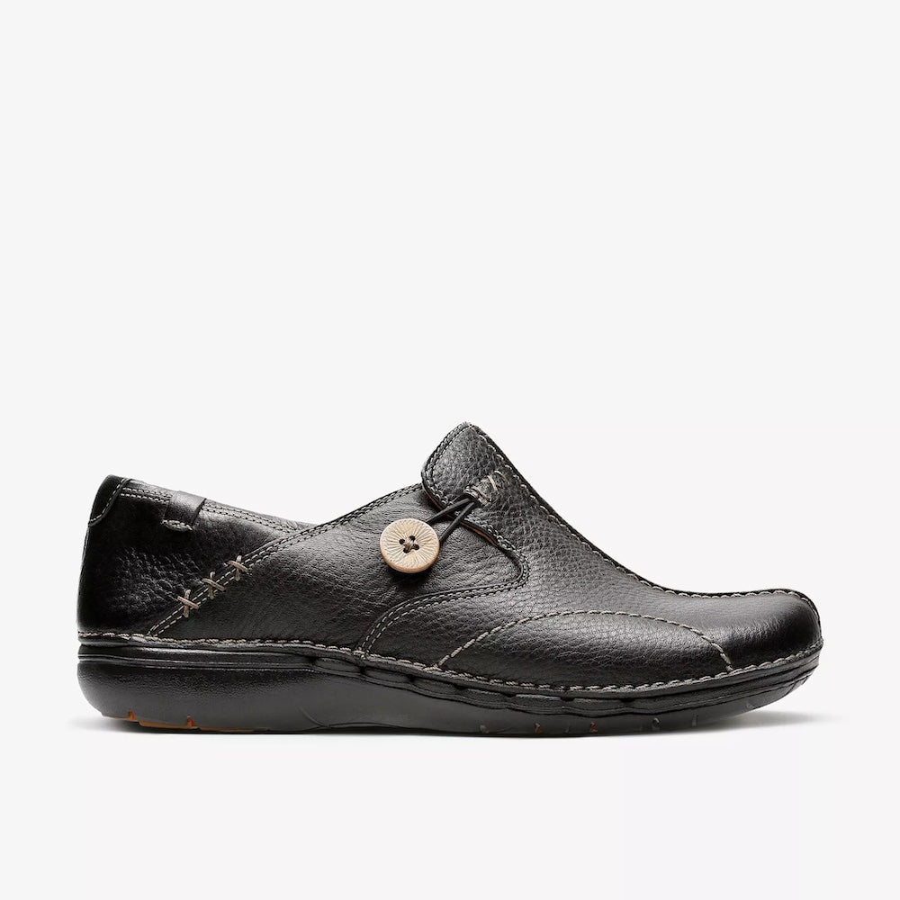 Clarks - Un Loop - Black Leather  Shoes