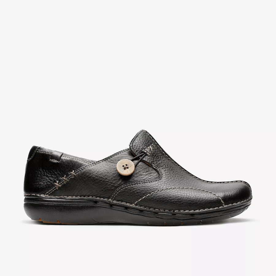 Clarks - Un Loop - Black Leather  Shoes