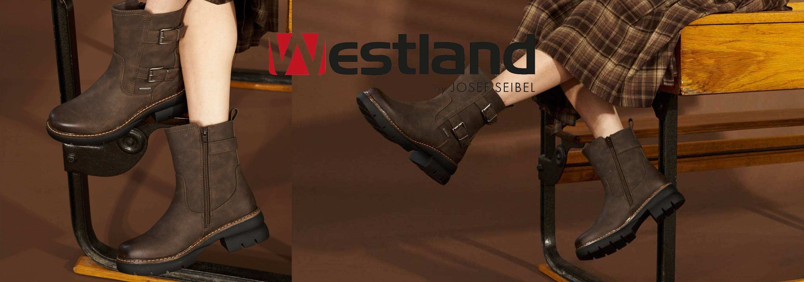 two close ups of a pair of brown Westland boots