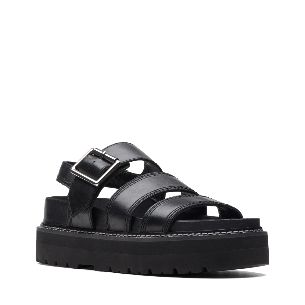 Clarks - Orianna Over - Black Leather - Sandals